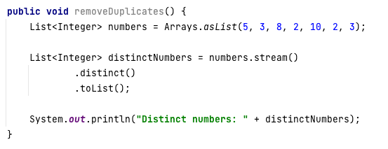 nomanmariyam's tweet image. 5/n remove duplicates 
#java #streamapi #programming