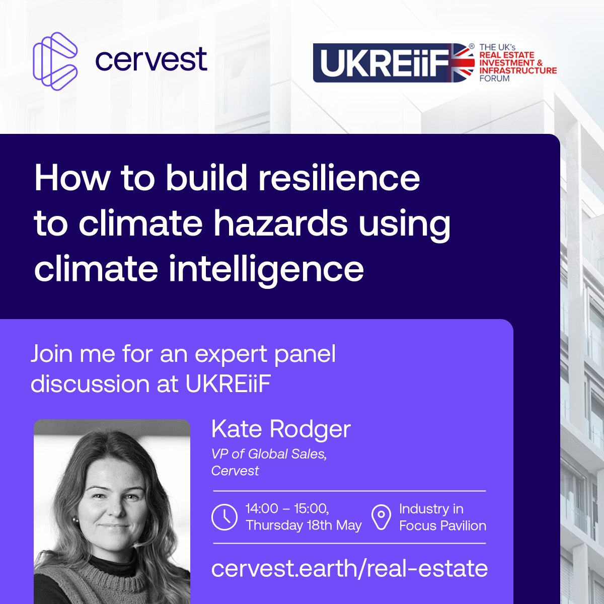 CervestEarth's tweet photo. 👋 See you at #UKREiiF?

@rodger_kate &amp; her team of climate intelligence pioneers have arrived at #UKREiiF2023, &amp; look forward to exploring how we can create a climate resilient #BuiltEnvironment with you! 

Join us for a panel discussion on Thursday for the full insight 👇 https://t.co/Ym8sfjPznc