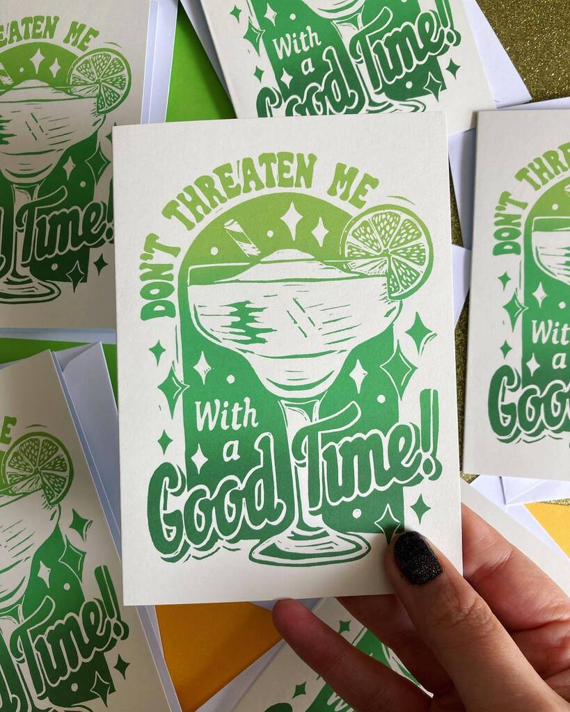 Aaaand back to prints and that! Just one of the new cards in my shop. All this sunshine is making me crave margaritas but in my lunch break on a Tuesday probs isn’t the best time to break out the blender 😝 instagr.am/p/CsTUwmKIpMK/