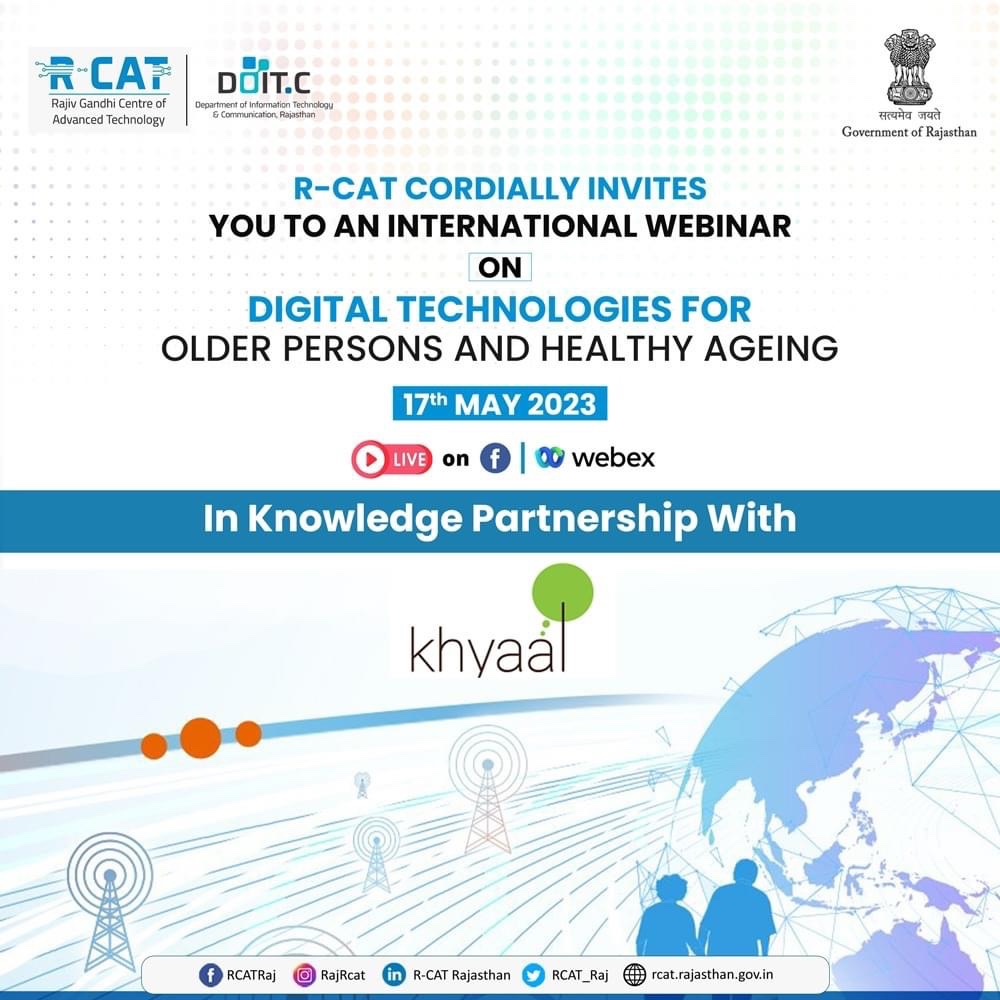 rajrcat's tweet photo. As part of our knowledge partnership with Khyaal, we extend a warm invitation to join us for an international webinar on Digital Technologies for Older Persons And Healthy Ageing.๐
#RCAT #webinar #jointomorrow #digitaltechnology #KnowledgePartner https://t.co/wBbsWvHmts