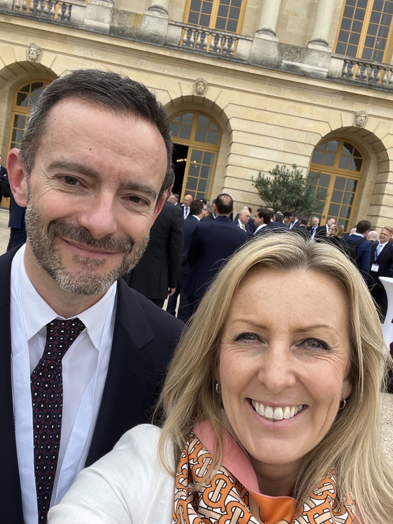 TOMRAGroup's tweet photo. This week, #TOMRA CEO Tove Andersen met French President, Emmanuel Macron at #ChooseFrance Summit where she discussed #DRS, #CircularEconomy and #technology and systems that will help France achieve its goals. https://t.co/XPNrtrL35v
