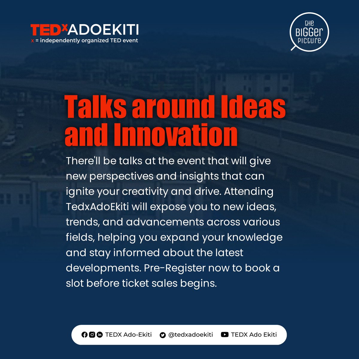 "TEDx Ado Ekiti: A spectacular fusion of ideas awaits! 🚀 Don't let this transformative event slip through your fingertips. 

Go through the slides to see the packed and mind-blowing experience you simply can't afford to miss!"