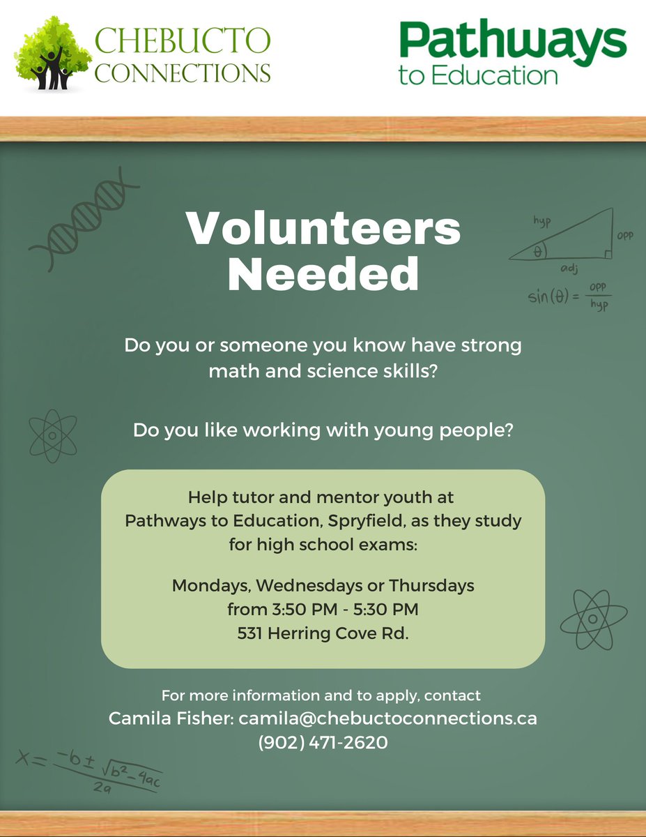 IHeartSpryfield's tweet photo. Help tutor and mentor youth at Pathways to Education, Spryfield, as they study for high school exams:
For more information and to apply, contact 
Camila Fisher: camila@chebuctoconnections.ca
(902) 471-2620
#Pathwaystoeducation #Chebuctoconnections #iheartspryfield https://t.co/T734UHJDE6