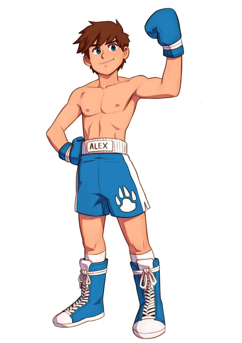 BlueEdgeBoxing's tweet photo. A full body portrait from MondoArt of a slightly older Alex.

Alex gives a confident smile as he flexes his bicep for the picture.

With age, Alex looks more laid-back and experienced, as if he has fought many matches under his belt.

Commissioned Artwork by @MondoArt1 
#BlueEdge https://t.co/7YQIBOrAnx