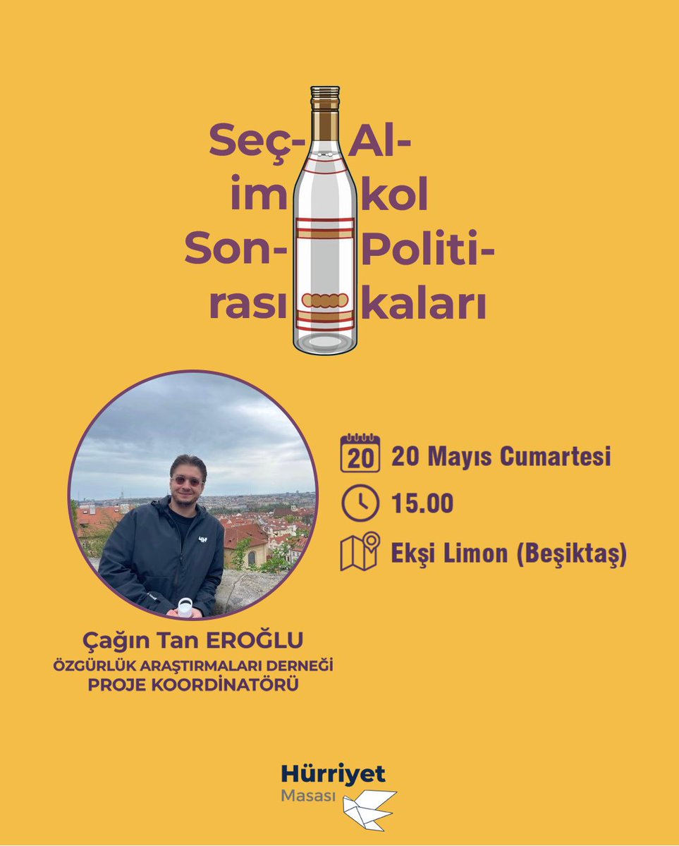 Alkol Politikalarını İzleme Platformu'ndan Çağın Tan Eroğlu ile '' Seçim Sonrası Alkol Politikaları '' hakkında konuşacağız. 20 Mayıs Cumartesi 15.00'da Ekşi Limon'a hepinizi bekleriz.