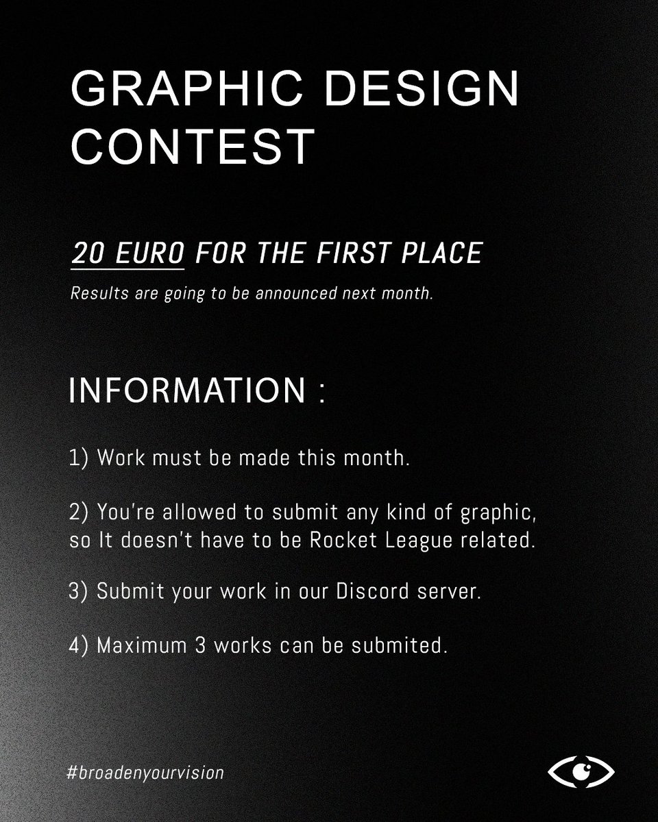 Vision_Studio_'s tweet image. We're hosting a graphic design contest. 

How to enter- Submit anything that you have made in THIS month and you have a chance at winning €20! 

-Join the discord. Good Luck To Eveyone That Enters! Link - discord.gg/Cedy7RdnGb