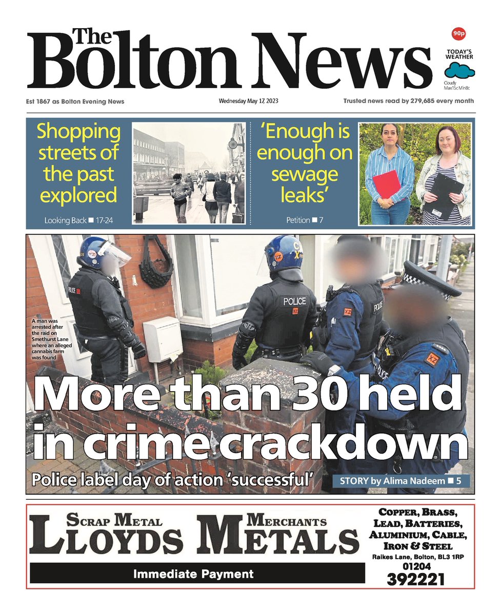 Front page of Wednesday's <a href="/TheBoltonNews/">The Bolton News</a>📰   

"More than 30 held in crime crackdown"   

#Bolton #GreaterManchester #BuyAPaper #LocalNewsMatters #Newsquest #BWFC #CourtNews #CrimeNews #BoltonWanderers #BoltonNews #TomorrowsPapersToday #GMP