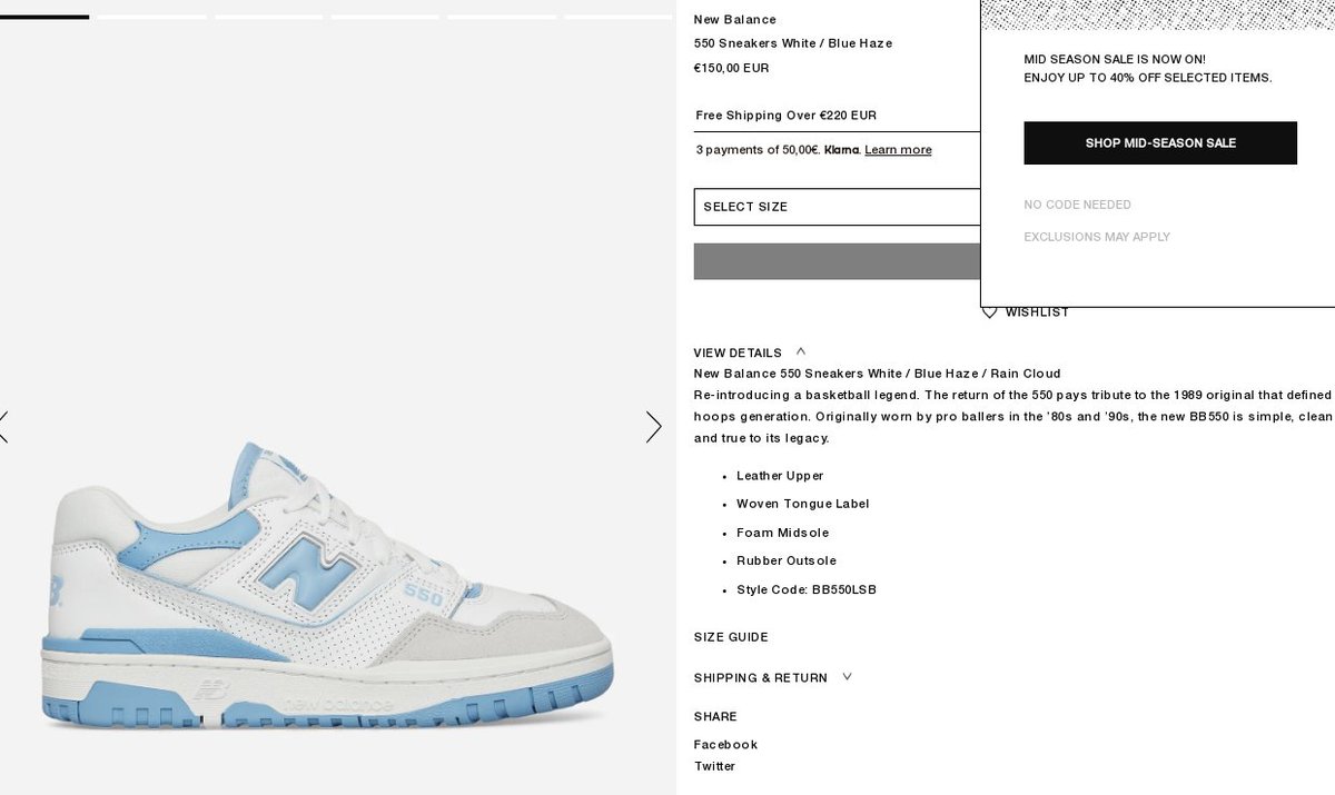 RESTOCK New Balance 550 Sneakers White / Blue Haze on Slamjam

rflsnk.link/DRIz4AUz