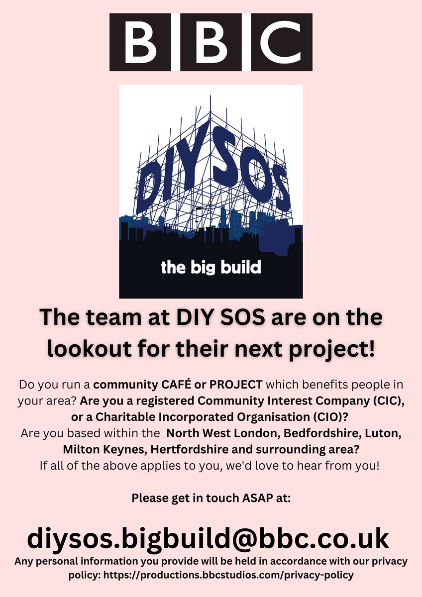🚨 The team at DIY SOS are on the lookout for their next project! 🚨

Check out the flyer below for more information! 👇