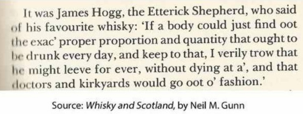 James Hogg, 'The Ettrick Shepherd', muses on the Methuselahian powers of whisky. #whisky #Scotland #writers #literature #WorldWhiskyDay #WhiskyDay #UisgeBeatha #JamesHogg #TheEttrickShepherd