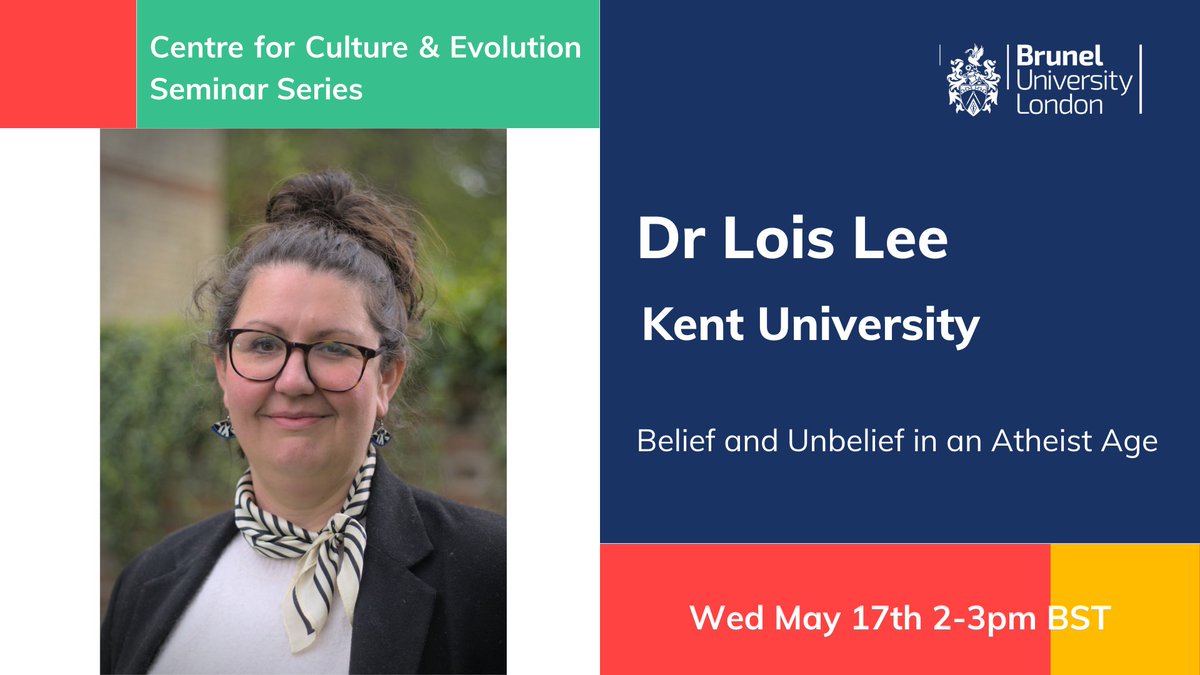 Dr. Nicole Wen (@nicolejwen) on Twitter photo Join us TOMORROW for our <a href="/CCE_Brunel/">Centre for Culture and Evolution</a> Seminar Series, 2-3pm BST. We'll hear from Dr Lois Lee (<a href="/LoieLee/">Lois Lee</a> from <a href="/relstudieskent/">Religious Studies at Kent</a> <a href="/UniKent/">University of Kent</a>) who will speak on "Belief and Unbelief in an Atheist Age". DM for details. <a href="/BrunelPsy/">Brunel Psychology</a> Join us TOMORROW for our <a href="/CCE_Brunel/">Centre for Culture and Evolution</a> Seminar Series, 2-3pm BST. We'll hear from Dr Lois Lee (<a href="/LoieLee/">Lois Lee</a> from <a href="/relstudieskent/">Religious Studies at Kent</a> <a href="/UniKent/">University of Kent</a>) who will speak on "Belief and Unbelief in an Atheist Age". DM for details. <a href="/BrunelPsy/">Brunel Psychology</a>