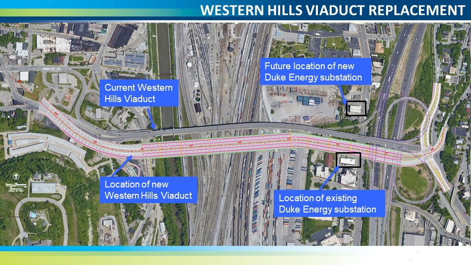 Western Hills Viaduct Replacement: The current Duke Energy substation south of the existing viaduct will be relocated to the north at the site of the former Chem Pack building at 2261 Spring Grove Ave. to make room for the new bridge. More: bit.ly/450Qbrc @FOX19 @Local12