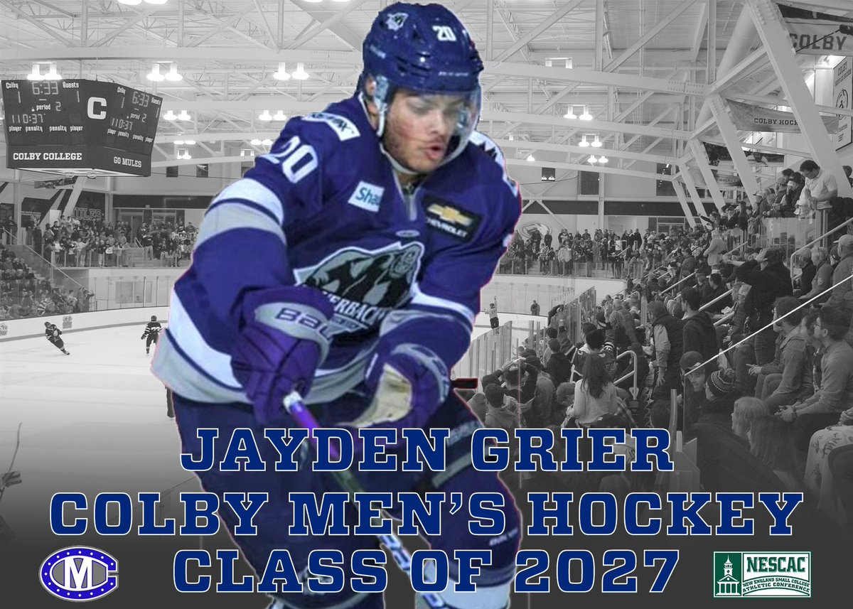 ColbyHockey's tweet image. Next up is Needham, MA native, Jayden Grier. 
Welcome to Mayflower Hill! 

🎓 Class of 2027
📍 Needham, MA
🏒 Forward
🥅 @SASilverbacks 

#MuleTrain