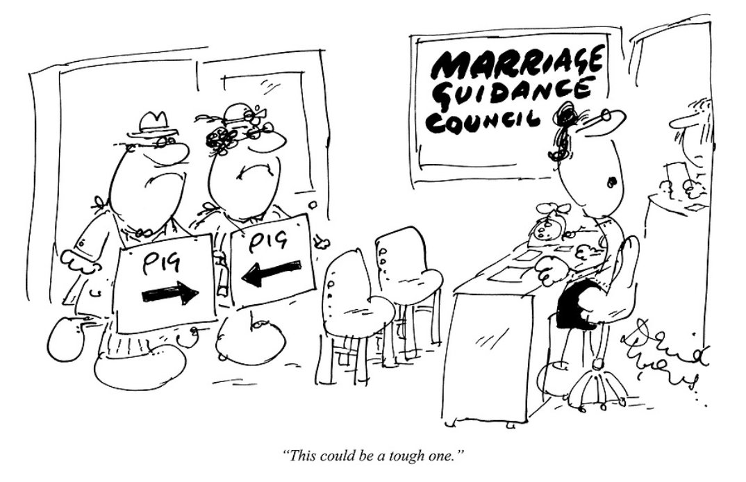 'This could be a tough one.' Order your prints: punch.co.uk #punchmagazine #punchcartoons #illustration #drawing #art #cartoonart #publishing #britishhumour #1980s #fleetstreet #DavidMyers #marriageguidance #relationships #counselling #wellbeing #attitude