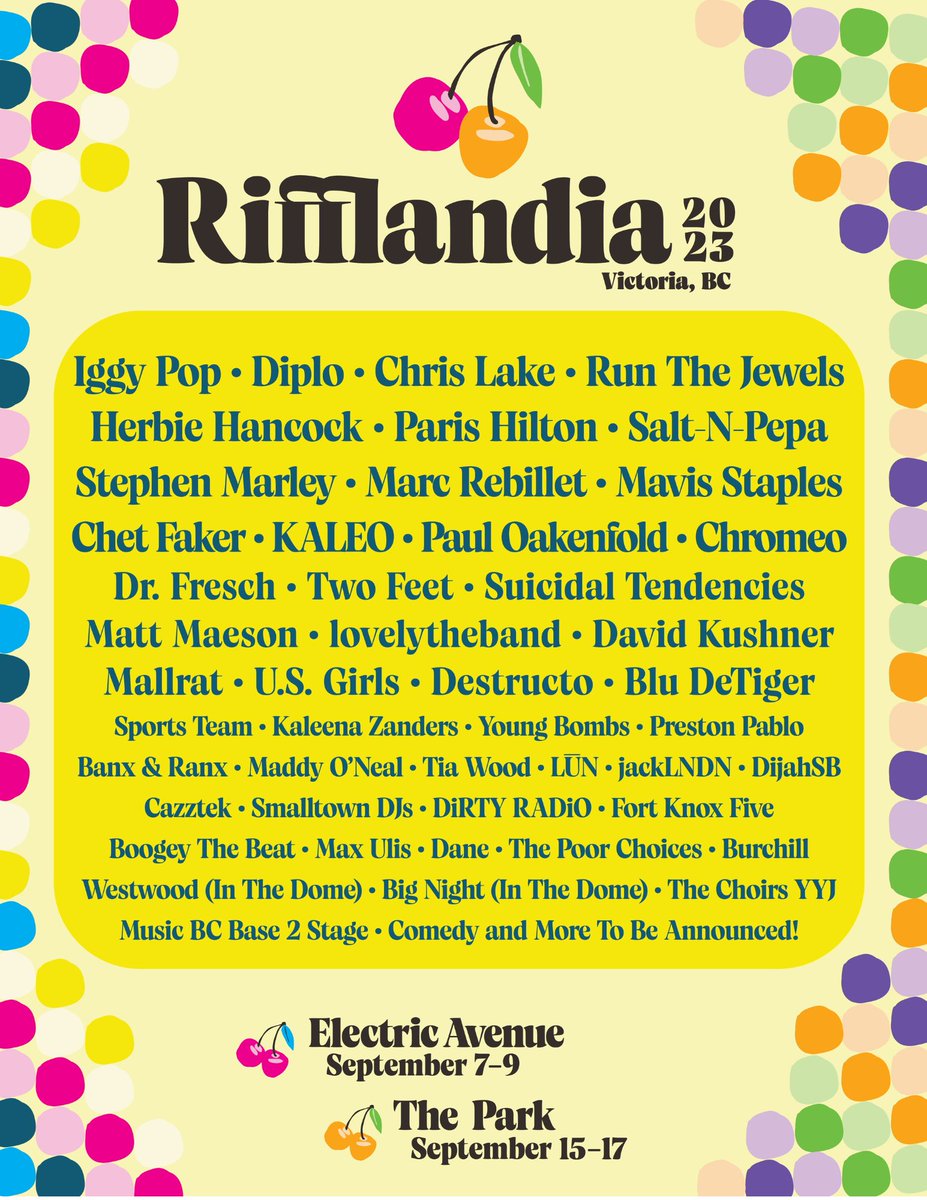 TheMartlet's tweet image. The 2023 Rifflandia lineup is HERE!

Tickets on sale Thursday, May 18th 10am at rifflandia.com

#SeptemberForever #Riff2023 #RifflandiaFestival