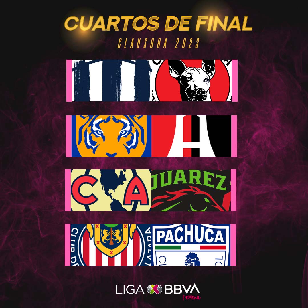 LISTA LA LIGUILLA MX FEMENIL | #PonteCanchera😎⚽🇲🇽🟣 

Concluyó la fase regular de la Liga MX Femenil y quedaron definidos los cruces para iniciar los cuartos de final. 

Fechas y horarios por confirmarse.🤙

#LigaMXFemenil #LigaBBVAMXFemenil   #FutbolMexicano #VamosPorEllas