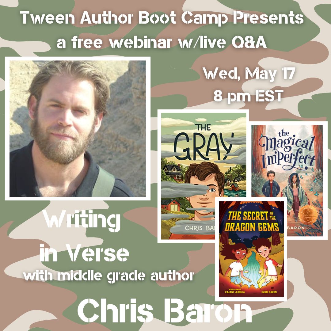Bet you always wanted to learn to write a novel in verse from award winning #middlegrade #author <a href="/baronchrisbaron/">Chris "a SPARK of hope" Baron</a>! Here's your chance. Free Webinar 5/17 8PM EST, geared for 9-12yo writers but open to all! Register today! zoom.us/webinar/regist…