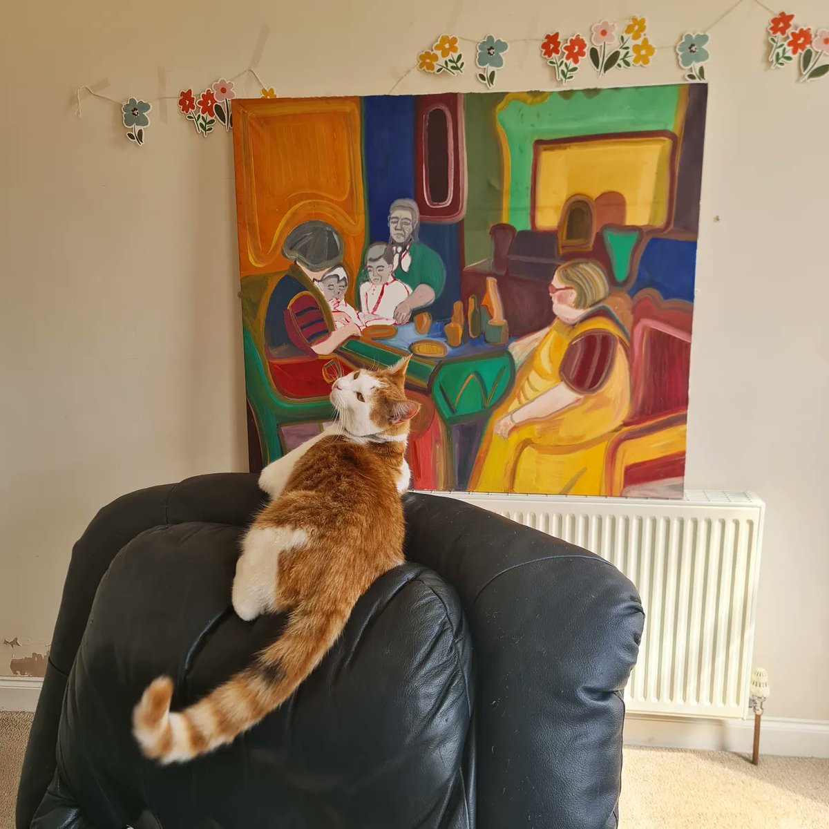 My Cat Ozzy chilling in front of my painting.

#gingercat 
#catlovers 
#CatsOfTwitter 
#kittensoftwitter  
#catlover 
#orangecat 
#kitten
#painting 
#contemporaryartist 
#contemporarybritishpainting