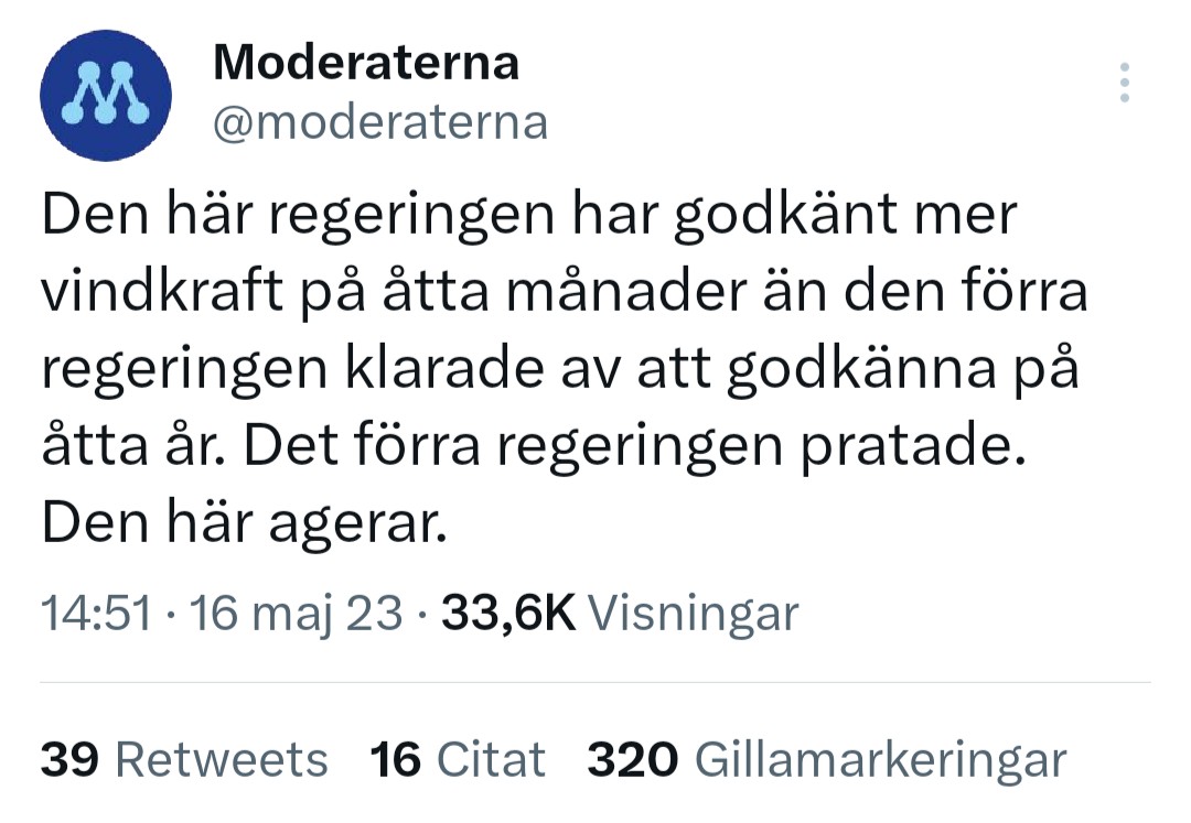 Nonemo's tweet photo. Jag undrar hur lite självrespekt man måste ha för att först blockera vindkraft i åtta år, låtsas som att man hatar det, och sen, som en envis ketchupflaska, släppa igenom allt på en gång och försöka ta åt sig äran för det. Försöker undvika det, men känner verkligen bara förakt. https://t.co/rX9QSNBxn2
