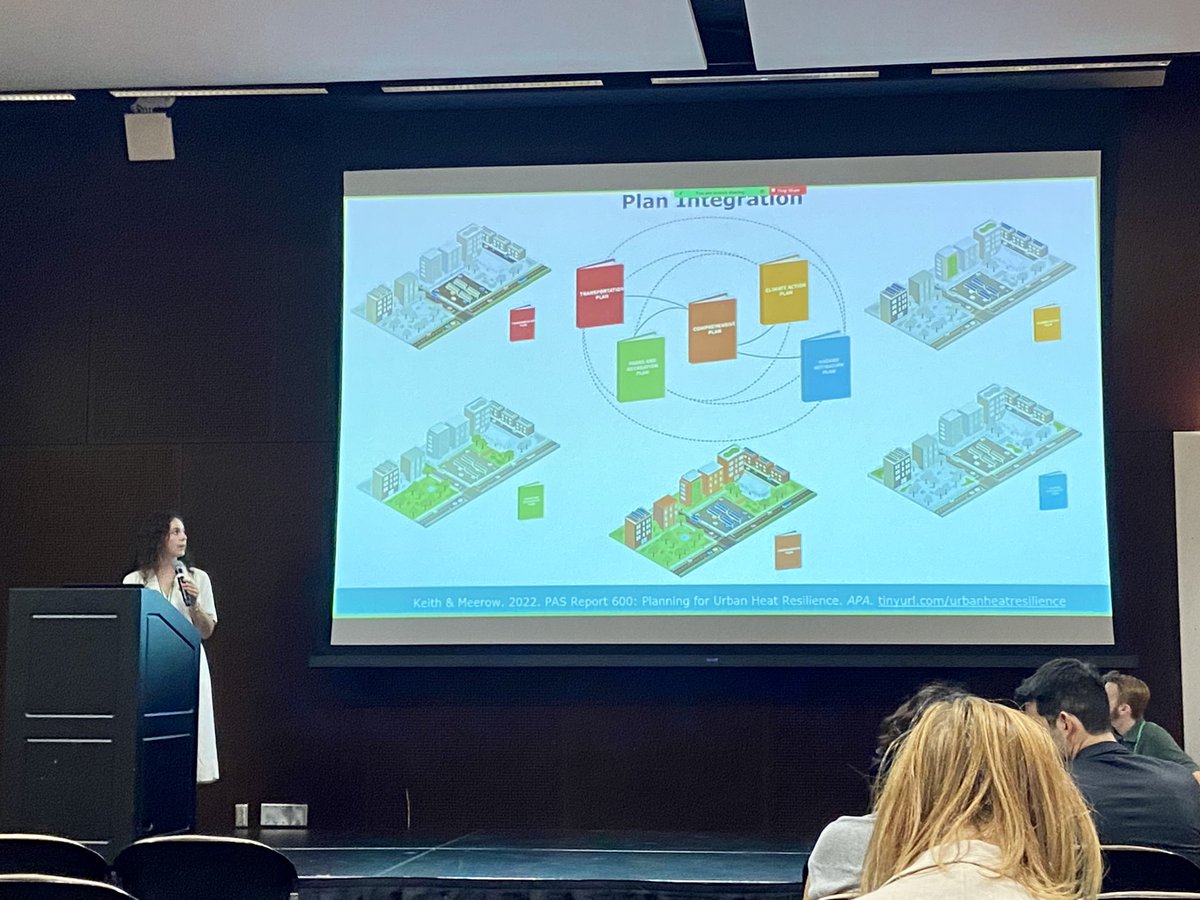 Great talk by @shaylynntrego yesterday on 'Evaluating Urban Heat Mitigation Across Networks of Plans' at #ICB2023.  #ClimateAction #HeatResilience #HeatRisk