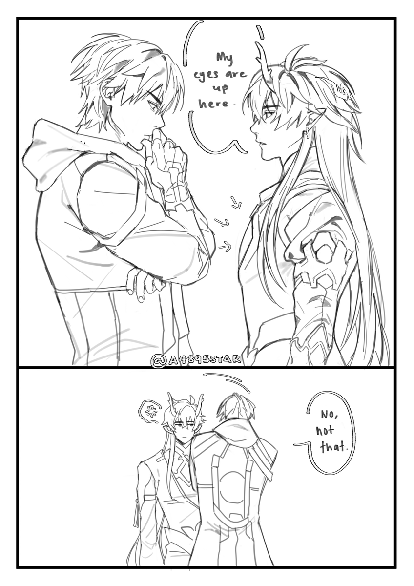 A4895yll0's tweet photo. Caelus reacts to Danheng 5*
#dancae #caeheng
( left  -> right )
[ 1 / 2 ] https://t.co/rClr9Haipk