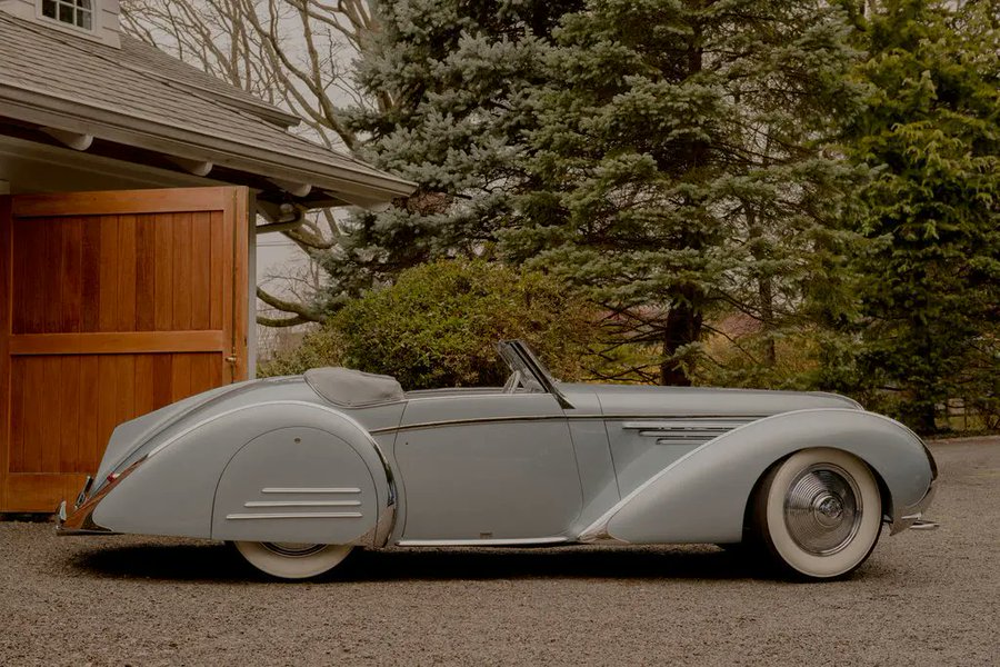 Sam Mannâs Delahaye 145, with a cabriolet body by the French coachbuilder Franay.Credit...Todd Midler for The New York Times