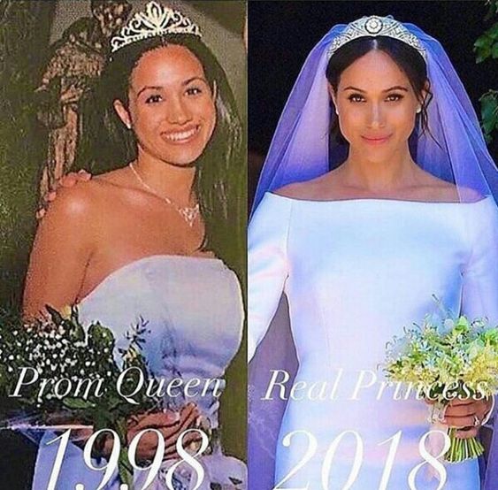 Our beautiful #Meghan as a prom queen and as a bride 🤍 #MeganMarkle #MeghanAndHarry #PrinceHarry #sussexsquad #Spare #SparebyPrinceHarry