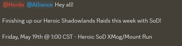 Esmef1regaming's tweet photo. Here's the events this week for Neall on Medivh!! Check out the pinned links to join the server! 

@TheNealls #worldofwarcraft #Warcraft https://t.co/t85CKPtHY0