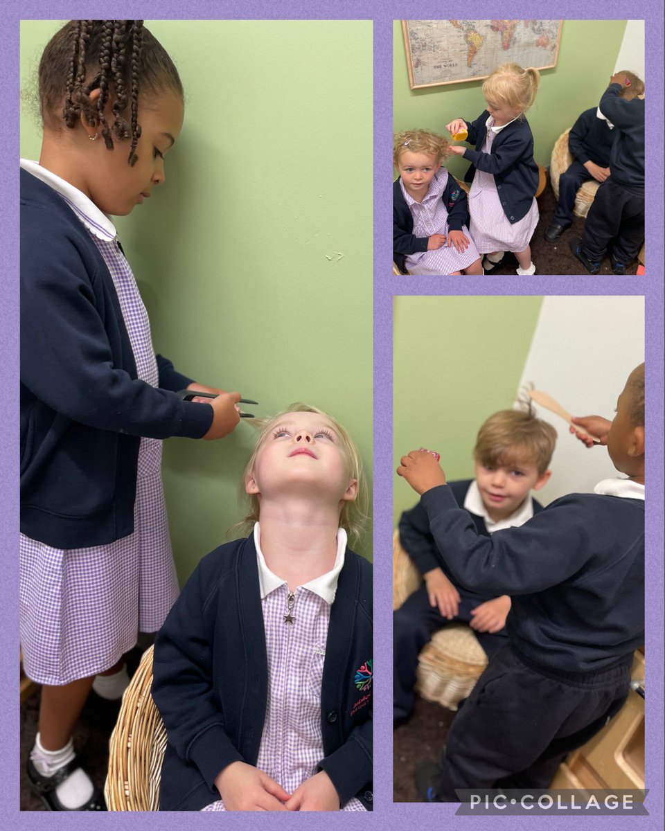 When you imagine, you can play whatever you desire! Today the home corner became a hairdressers, lots of styling with kitchen utensils. Only curling, thankfully no haircuts!! #JPPSthrive