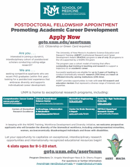 Eliseo Castillo (@eliseo_fc) on Twitter photo RT: Postdoctoral fellowships available at <a href="/UNM/">Univ. of New Mexico</a> and <a href="/UNMHSC/">UNM Health Sciences</a>, 4 slots available for a September 1, 2023 start #sciencetwitter RT: Postdoctoral fellowships available at <a href="/UNM/">Univ. of New Mexico</a> and <a href="/UNMHSC/">UNM Health Sciences</a>, 4 slots available for a September 1, 2023 start #sciencetwitter