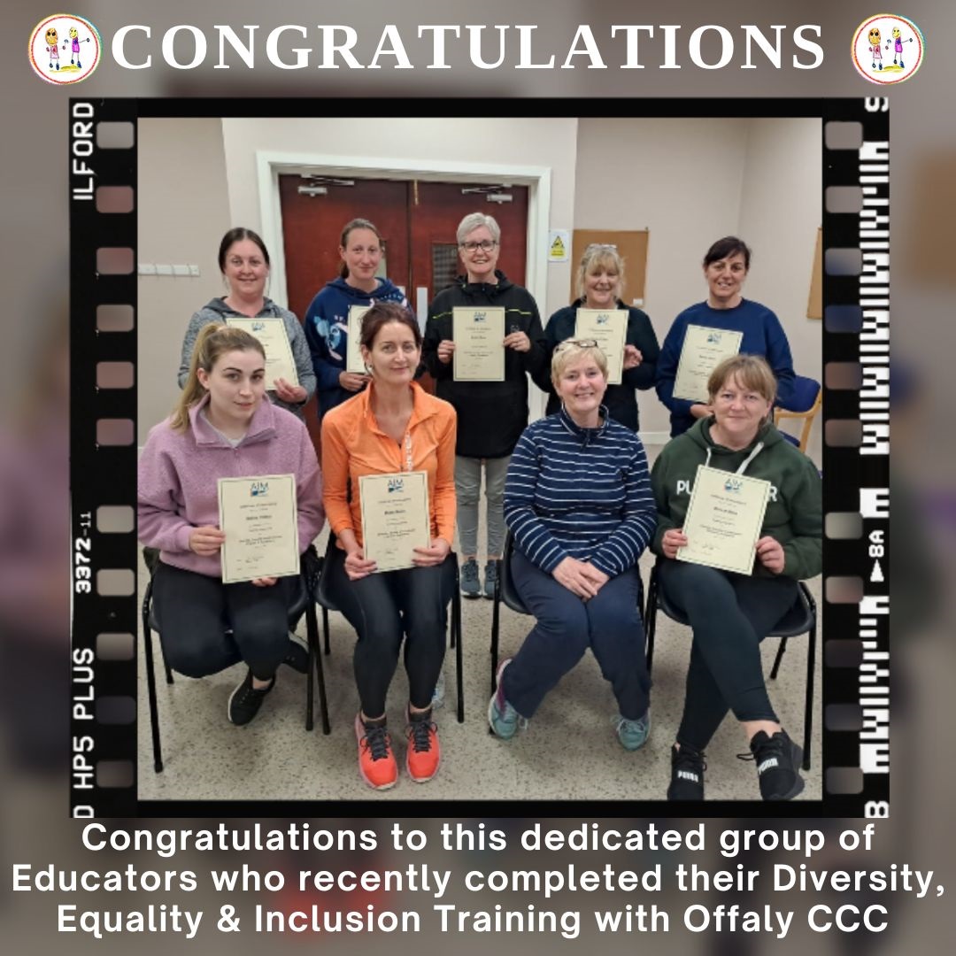 CccOffaly's tweet photo. Congratulations to this dedicated group of Educators who recently completed the Diversity, Equality &amp; Inclusion Training delivered by Áine. Their engagement and contribution with each other and the training programme throughout the course was superb.

#earlyyearseducators https://t.co/57Al4ggVTQ