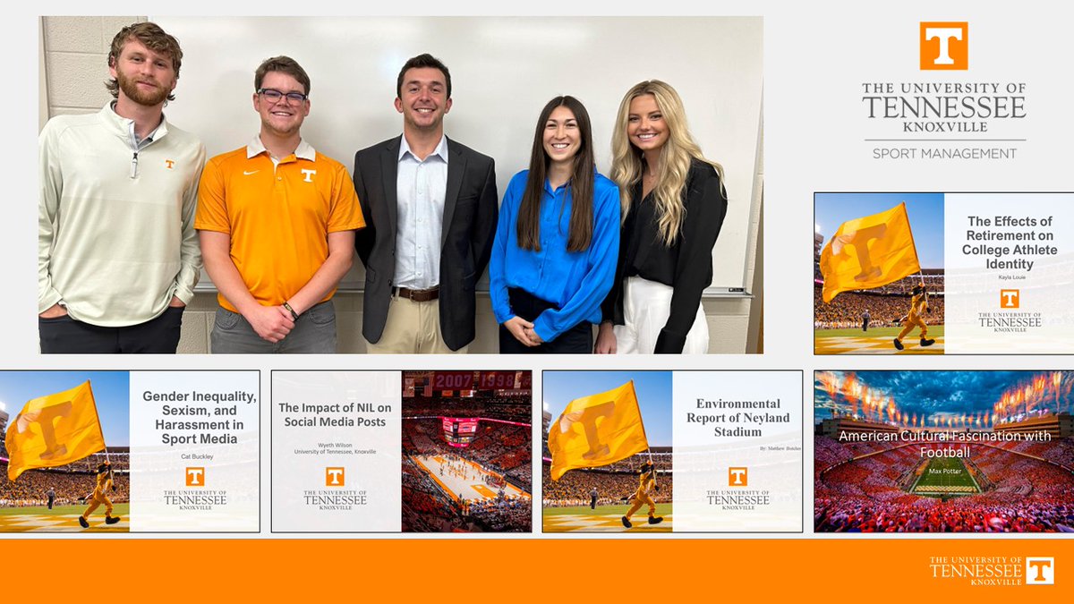 Tennessee Sport Management (@partners_ut) on Twitter photo Congrats to <a href="/WyethWilson/">Wyeth Wilson</a> <a href="/max_potter1/">Max Potter</a> <a href="/MattButcher15/">Matt Butcher</a> <a href="/KaylaLouie/">Kayla Louie</a> & <a href="/catbuckley14/">Cat Buckley</a> on the successful presentation of the graduate research projects. Congrats to <a href="/WyethWilson/">Wyeth Wilson</a> <a href="/max_potter1/">Max Potter</a> <a href="/MattButcher15/">Matt Butcher</a> <a href="/KaylaLouie/">Kayla Louie</a> & <a href="/catbuckley14/">Cat Buckley</a> on the successful presentation of the graduate research projects.