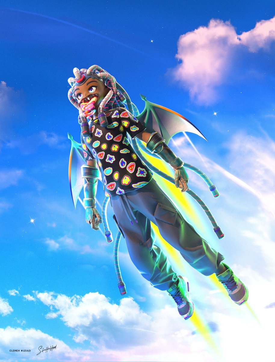 I spent all last week making <a href="/RTFKT/">RTFKT</a> Clone renders for a couple friends! These 3D files helped me brush up on some Blender and posing 😅 

Check em out below! 
<a href="/Fereiliquid/">Fereiliquid ⚡️</a> @kurogod5 @Kompound__ <a href="/RandyHercules/">Randy Hercules</a>