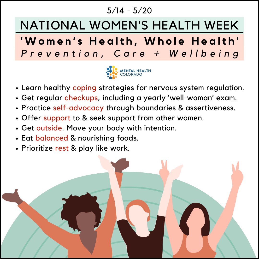 Prioritizing women’s health -- physical, psychological, emotional, and social well-being -- has never been more important. Mental Health Colorado is committed to the advancement of bodily autonomy and women's collective and individual agency. #NWHW #womenshealth