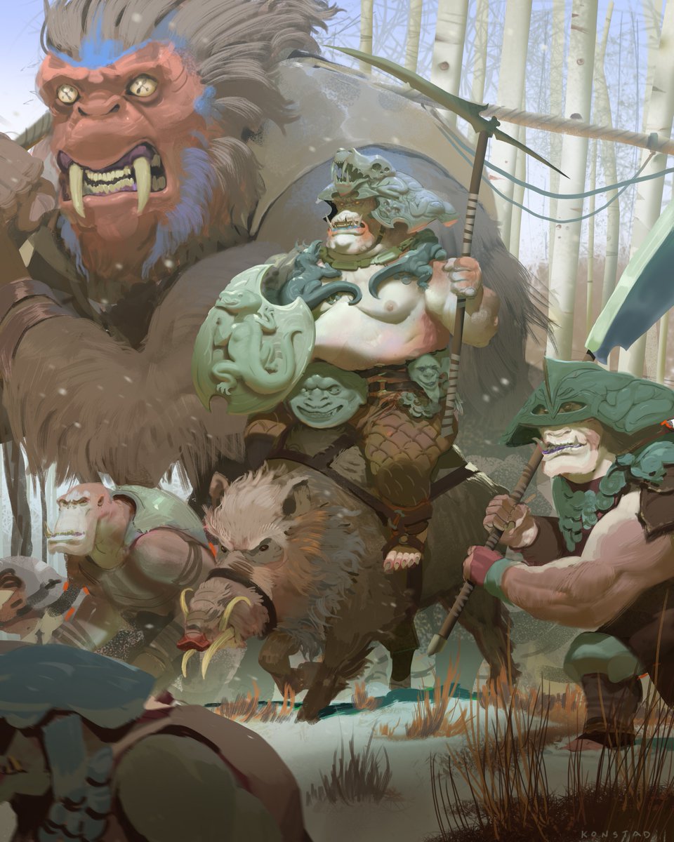 ORCS! A personal piece I've been chipping away at in between work and finishing my horror book. Working on staying looser and not being so precious with things again, rough and loose!