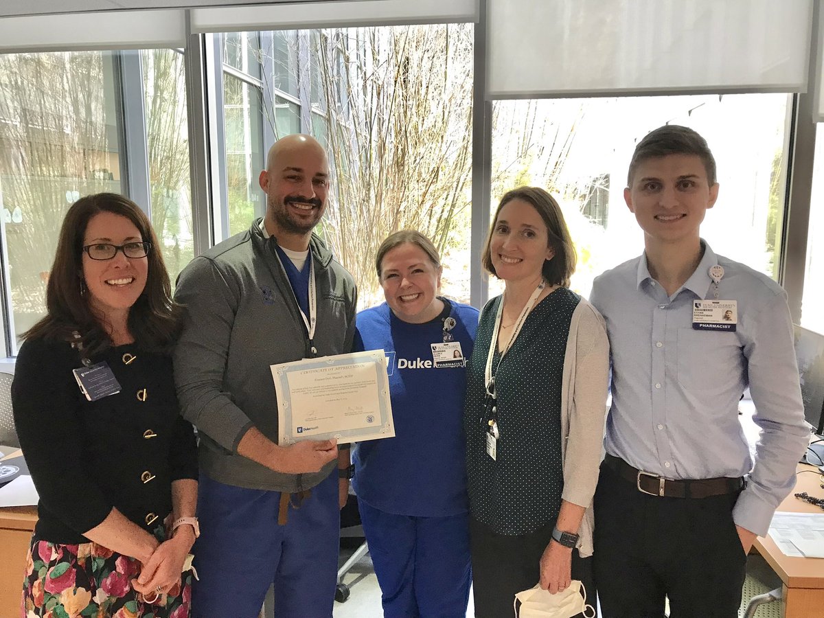 Congratulations to <a href="/C_Deri6/">Connor</a> for receiving a GREAT CATCH award from <a href="/DukeHospital/">Duke University Hospital</a> 🎉

Connor quickly recommend a life-saving change in antibiotic for a patient with sepsis and a MDR organism. The patient’s course was positively impacted by this change. We are so proud of you!