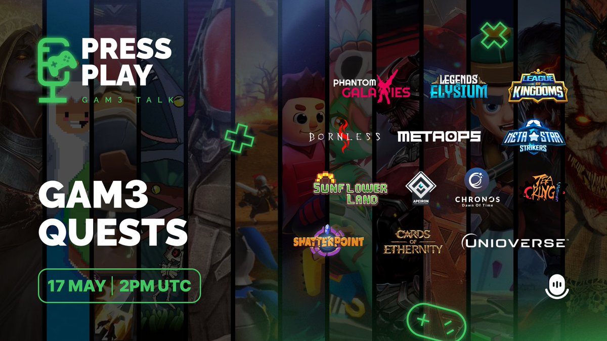 Join us for a packed MEGA space tomorrow featuring our GAM3 Quest partners that have made our launch possible💚🕹️ Which badges have you collected? 👇 📅 17 May | 2PM UTC 🎙️twitter.com/i/spaces/1BRJj…