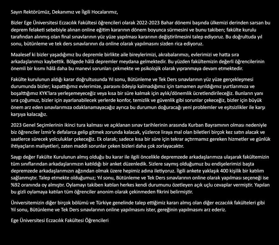 MerveDebs's tweet photo. Sınavlar online olmasını istiyoruz bizler ege üniversitesi eczacılık fakültesinin öğrencileri 
Üniversitemizde tüm fakülteler online final olacaklar sadece bizimki yüzyüze olacak
Anket açtık%92üstü 
Bizi görmezden gelmeyiz 
@Ykskgrtm #egeeczfinalleronline @ProfNecdetBudak https://t.co/TxitsC2Vxk