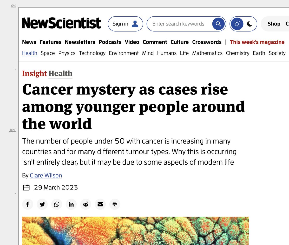 'The number of people under 50 with cancer is increasing in many countries and for many different tumour types. Why this is occurring isn't entirely clear, but it may be due to some aspects of modern life' archive.is/Ne4zn