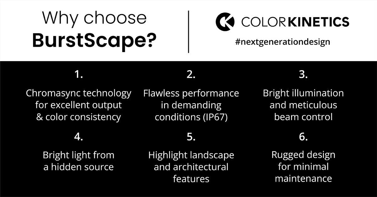 ColorKinetics's tweet photo. Just set it and forget it! #ColorKinetics #BurstScape in-grade landscape & architectural #luminaire performs flawlessly in the most demanding conditions for years, with minimal maintenance. Take a closer look. π https://t.co/ZLIqr8jHDP https://t.co/Ie05Opstou
