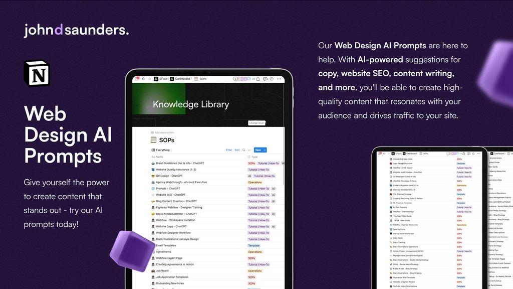johndsaunders's tweet image. 🔥 Transform your web content with our AI-powered Web Design Prompts! Drive traffic and increase engagement. #AI #WebContent

Grab the template ↓
johndsaunders.co/courses/notion…