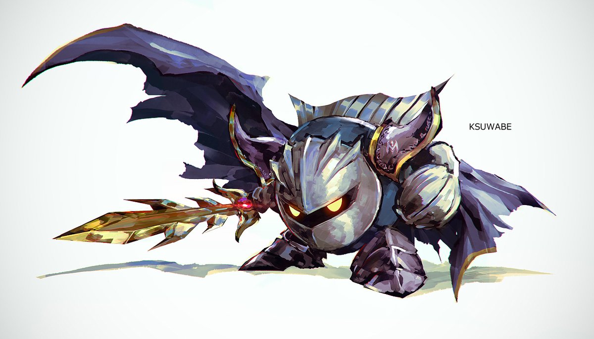 meta knight weapon sword mask cape armor yellow eyes solo  illustration images