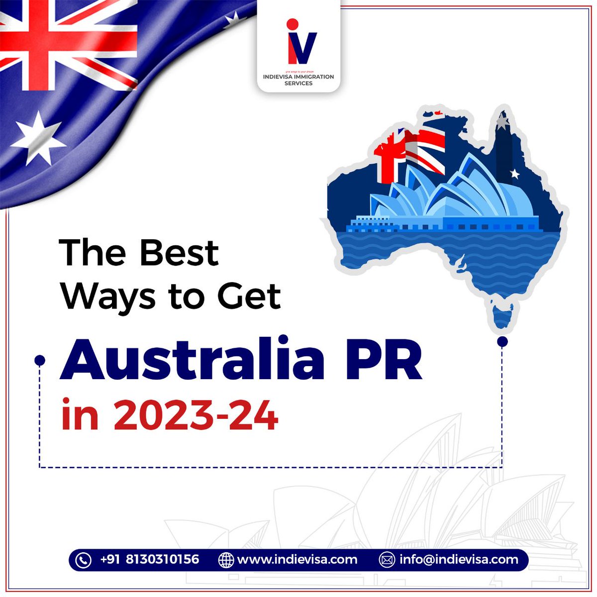 Two of the best and most efficient ways to get an Australia PR Visa are through skilled migration and employer sponsorship. To consult with us about them, dial +91 8130310156 today. 
#Immigration #AustraliaVisa #AustraliaPR #ImmigrationConsultants #indievisa