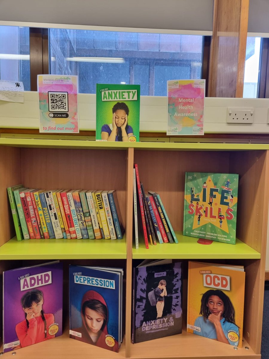 EnglishOLHS's tweet photo. It's #mentalhealthawarenessweek2023 and the Reading Room 📚 has a new display of books that promote awareness of positive mental health.
Drop in any lunchtime to borrow books to sit in or takeaway. #ReadToSucced @OlhsPupil @OLHSCumbernauld @olhs_rights #TheOurLadysWay https://t.co/55FcxeHCwI