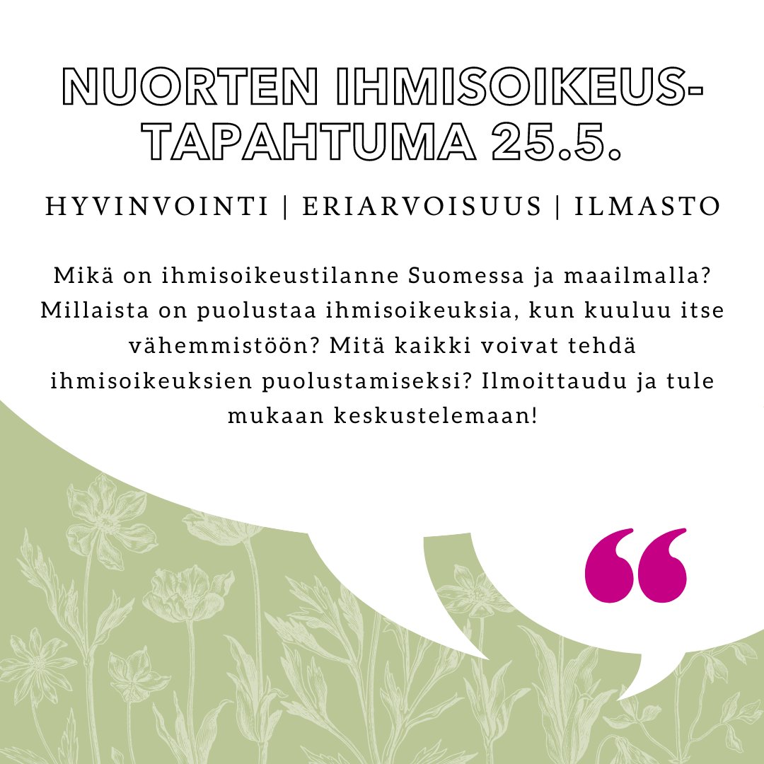 Vielä on tämä viikko aikaa ilmoittautua! Ensi viikolla keskuskirjasto Oodissa pohditaan, miten ihmisoikeudet toteutuvat nuorten arjessa ja miten niiden pitäisi toteutua. Tutustu koko ohjelmaan ja ilmoittaudu: ihmisoikeuskeskus.fi/tietoa-meista/…