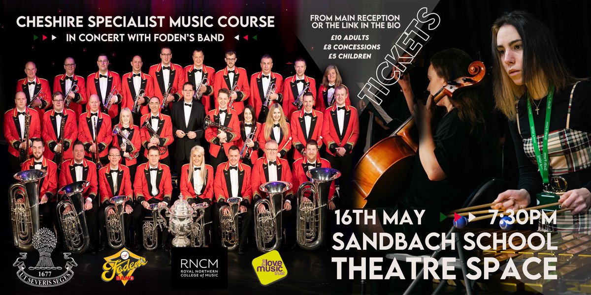 SandbachScMusic's tweet image. Join us this evening for a very special concert featuring @fodensband, soloists from @Sandbach6thForm and @SandbachSchool Concert Orchestra. 

Tickets available on the door
