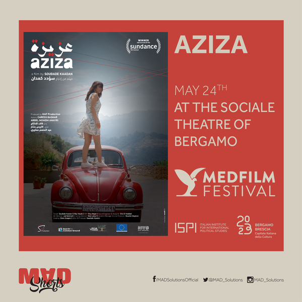 MADShorts's tweet photo. Our #MADShort "Aziza" by Soudade Kaadan will be screened on May 24 at the Sociale Theatre of Bergamo in an event held by @ispionline in cooperation with @MedFilmFestival https://t.co/DfGvY07436