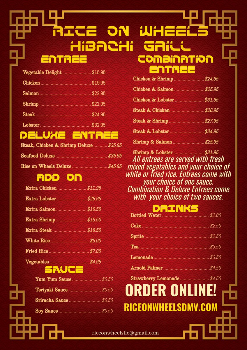 RiceOnWheelsDMV's tweet photo. You ask we deliver! Introducing Rice On Wheels online website now available for pick up &amp; delivery during business hours! Catch us at these locations this weekend!
🍚🥢🔥 #dmvfoodtrucks #dmvfoodie #dmveats #dmvfoods #fyp #dmv #washingtondc #maryland #virginia https://t.co/s4ASl5yNEW