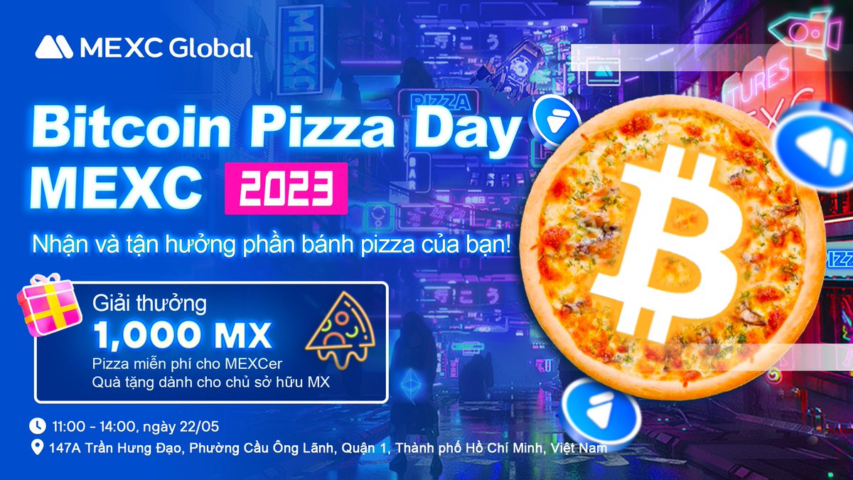 MEXCVietnam's tweet photo. MEXC Bitcoin Pizza Day 2023 
- Retweet liền tay nhận ngay MX  
⏰ Thời gian sự kiện: 19:00 16/05/2023 - 23:59 21/05/2023  
👇 Quy tắc sự kiện 
- Twitter: Retweet + Like + Bình luận về tweet sự kiện của chúng tôi ở chế độ công khai, tag @MEXC_Global  - @MEXCVietnam  kèm hashtag #MEXCPizzaDay
 - Điền vào form tham gia: https://t.co/JumAsl6rcK 
- Trang thông tin sự kiện: https://t.co/zEPBz3ChCC  
🎁 Phần thưởng 50 ngươi dùng may mắn sẽ có cơ hội chia sẻ tổng thưởng 500 MX