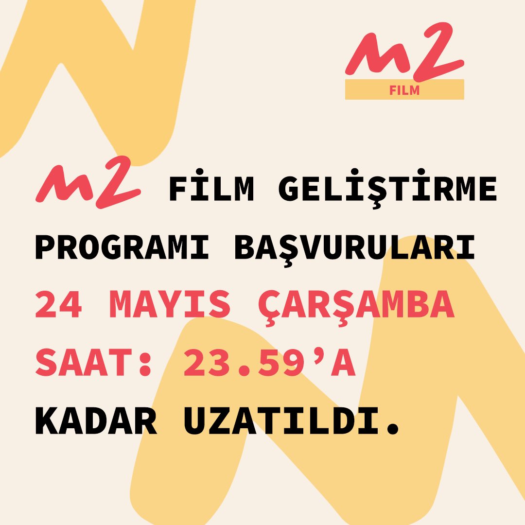 M2FilmLab's tweet photo. Film Geliştirme Programı başvuruları 24 Mayıs Çarşamba saat 23.59'a kadar uzatıldı. 📣 #m2filmlab

🔗 https://t.co/CuLyLDetlL https://t.co/trNYMK0QM3